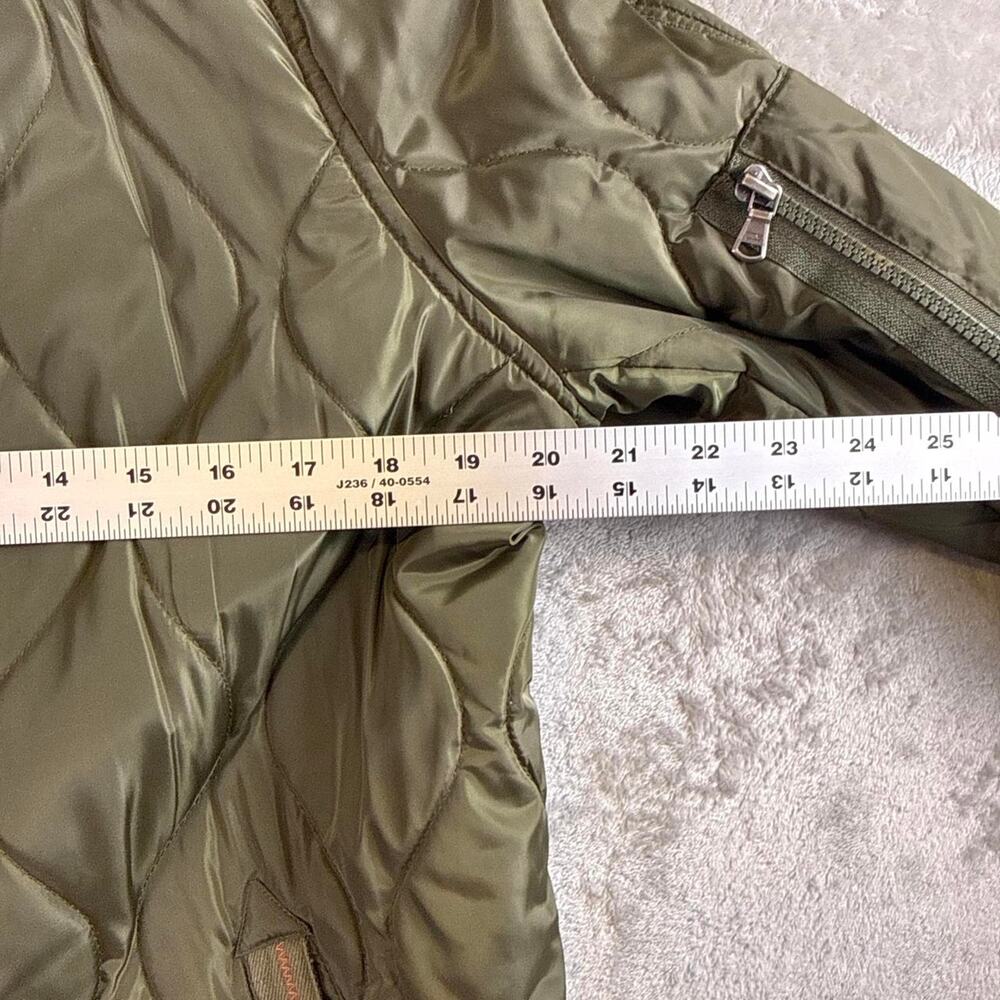 Levi’s Olive Quilted Jacket Faux Fur Hood Military Style Coat Women’s Medium - Picture 5 of 7